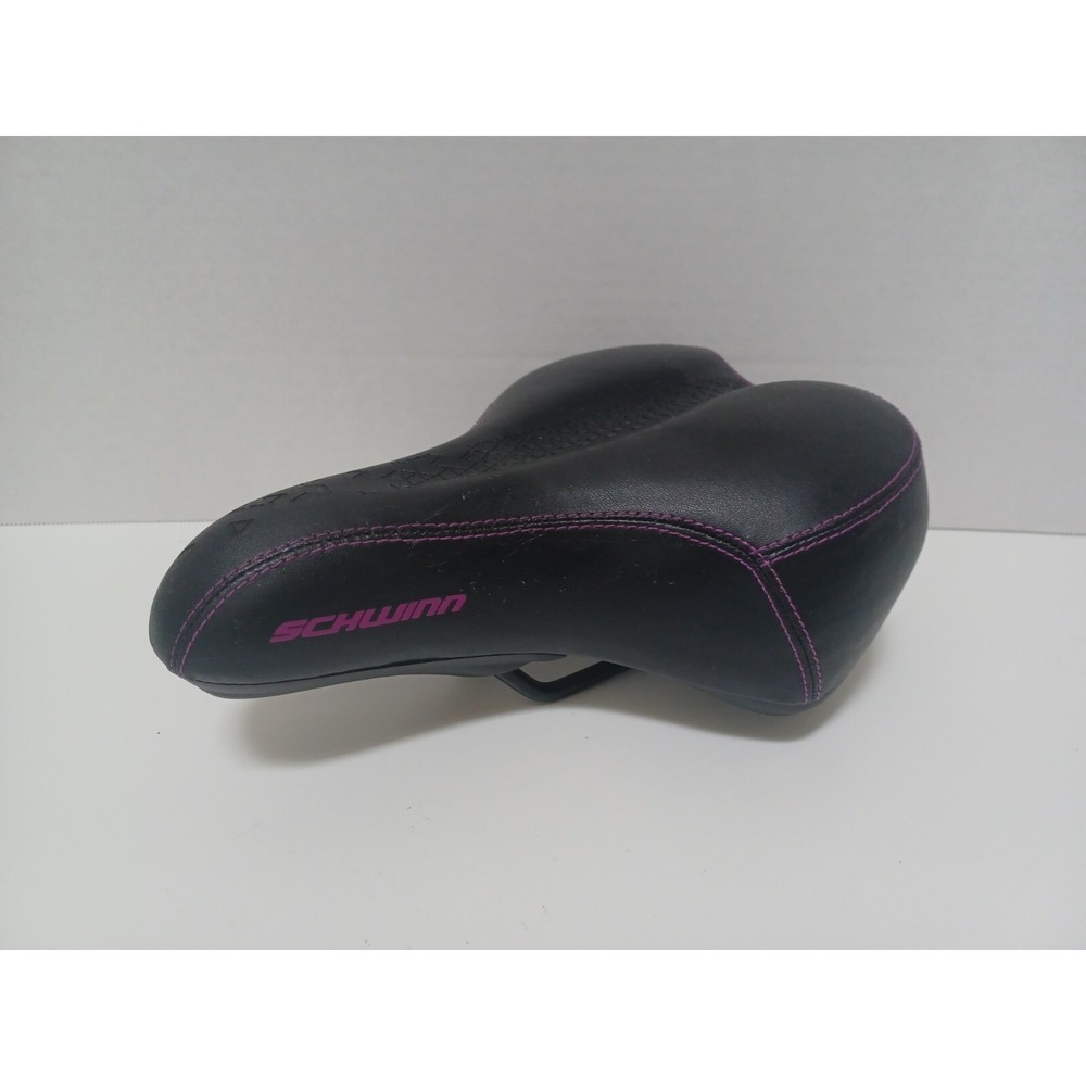 SCHWINN Black Leather Padded Bicycle Seat Saddle-NEVER USED-purple‎ trim